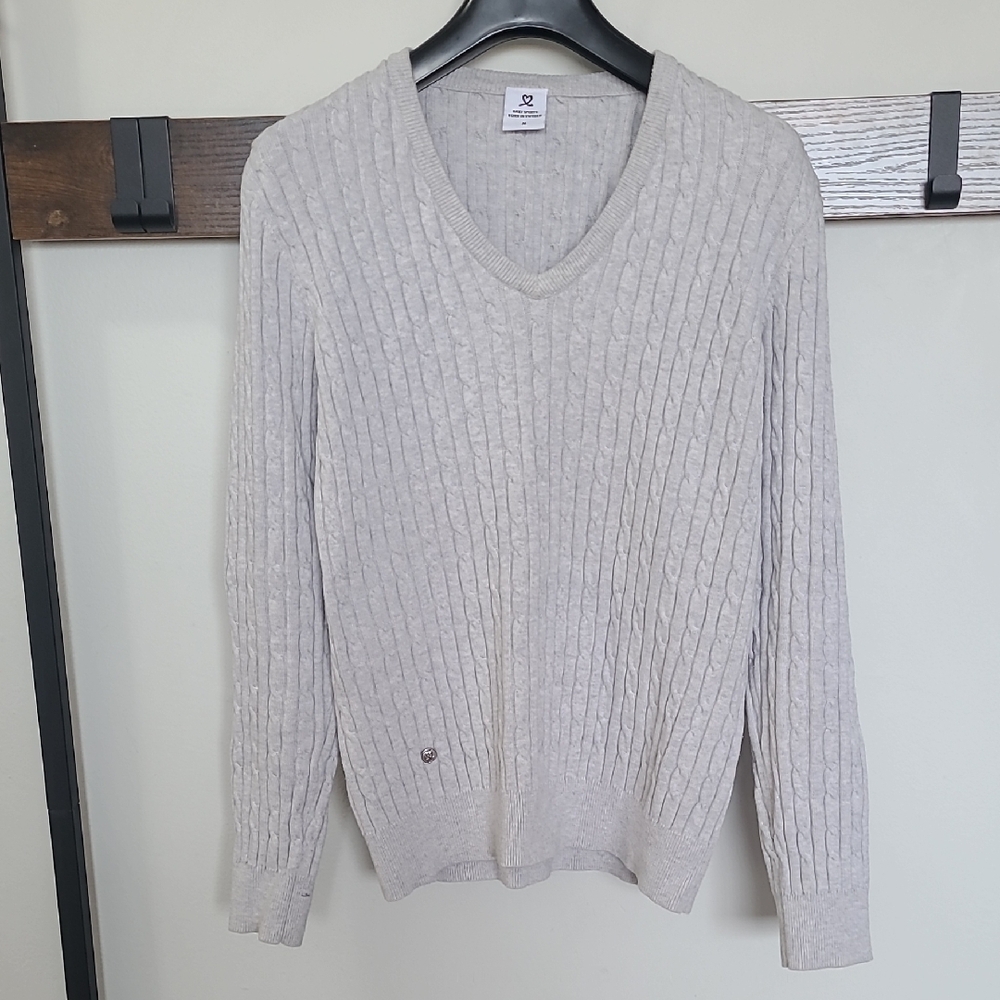 DAILY SPORT BORN IN SWEDEN LIGHT GREY V-Neck Pullover Sweater TENNIS
